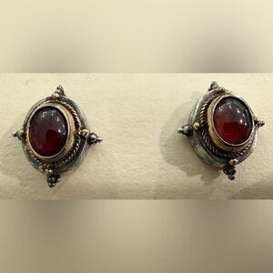 Konstantino Sterling Silver and 18K Gold Pierced Earrings with Garnets